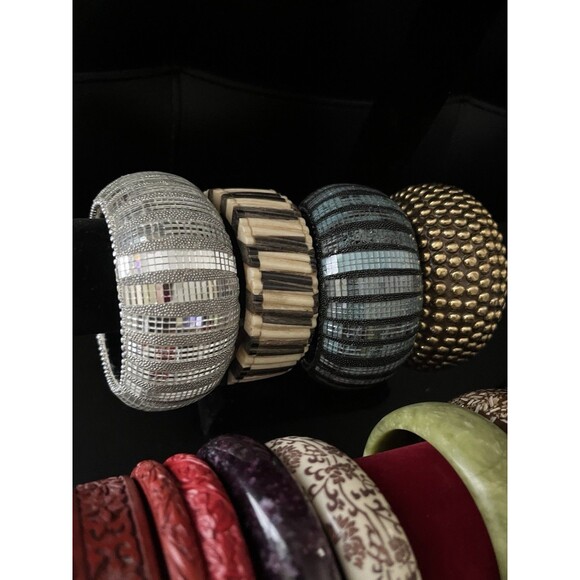 Vintage Mixed Material Metal Plastic Cinnabar Etc BRACELET Bangle BOX LOT 20pcs - Picture 3 of 15